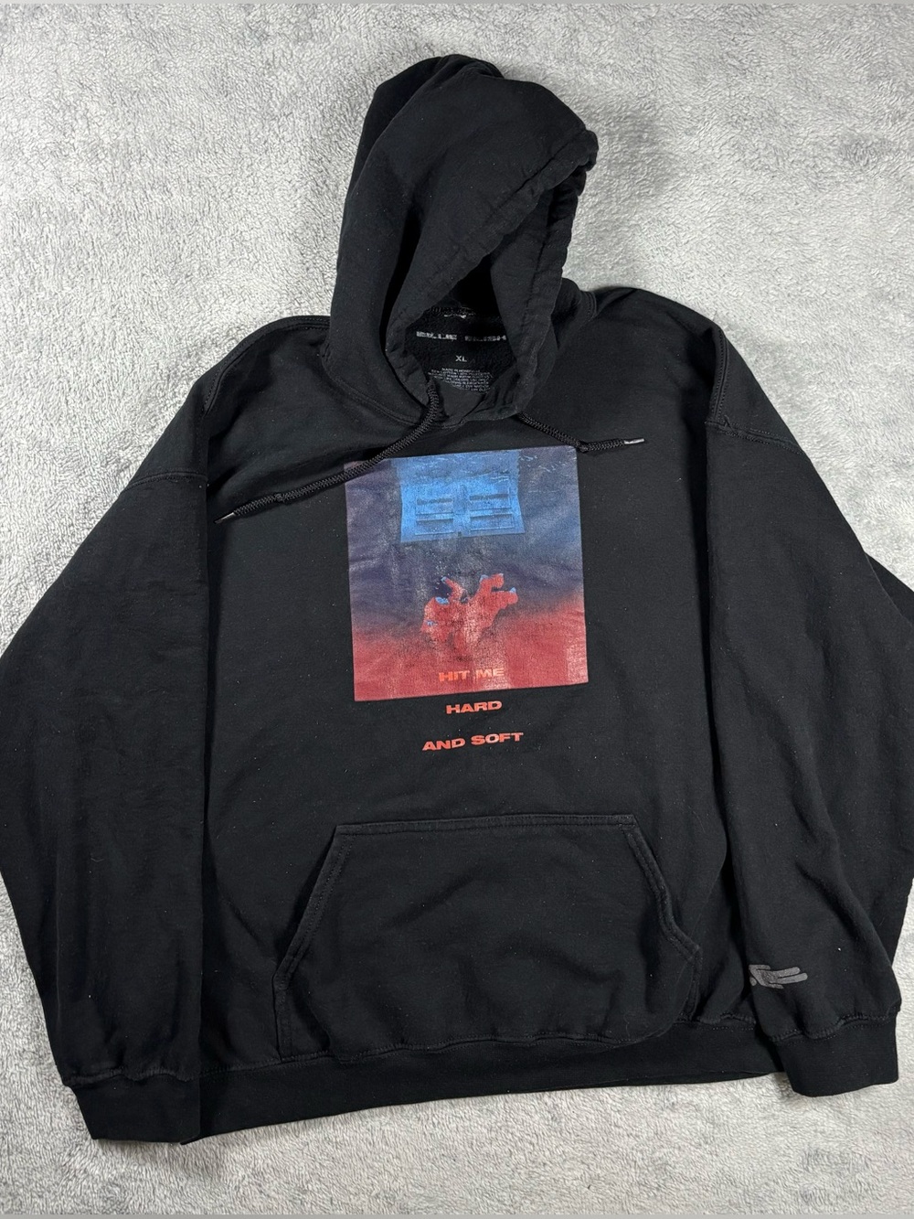 Billie Eilish Hit Me Hard and Soft Album Tour hoodie with red and blue accents